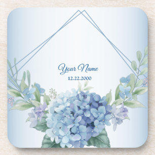 Blue Floral Herbal Dusty Vintage Wedding Party Coaster