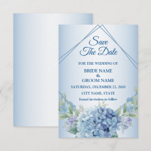 Blue Floral Herbal Frame Dusty Vintage Wedding Save The Date