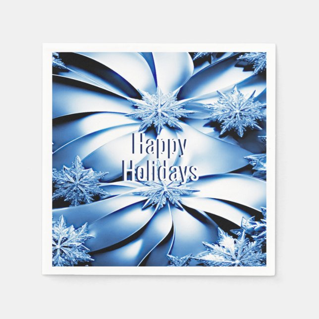 Blue Floral Holiday Christmas Paper Napkin (Front)