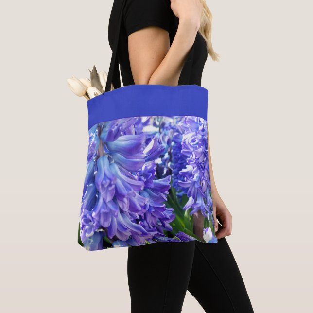 Blue Floral Hyacinth Flowers Tote Bag (Close Up)