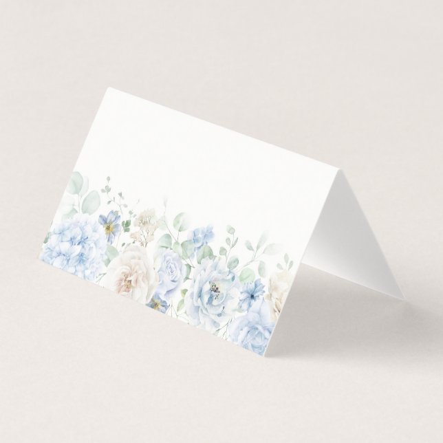 Blue Floral Hydrangea Bloom Place Card Table Decor (Front)
