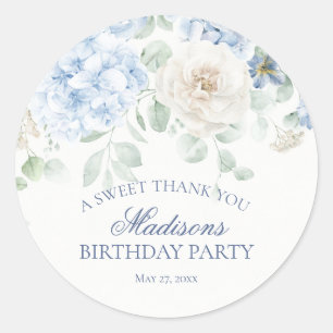 Blue Floral Hydrangea Blooms Birthday Circle Classic Round Sticker