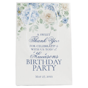 Blue Floral Hydrangea Botanical Birthday Favour Medium Gift Bag
