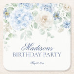Blue Floral Hydrangea Botanical Blooms Birthday Square Paper Coaster<br><div class="desc">Introducing our Blue Floral Party Decor Collection, where soft blue hydrangeas and neutral florals blend seamlessly to bring a touch of elegance to your event. Each piece in this collection is adorned with delicate blooms, creating a serene and inviting atmosphere for any occasion. Elevate your celebration with the timeless beauty...</div>