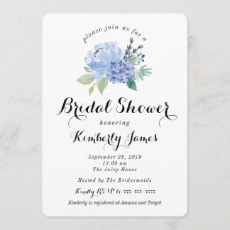 Blue Floral Hydrangea Bridal Shower Invitation