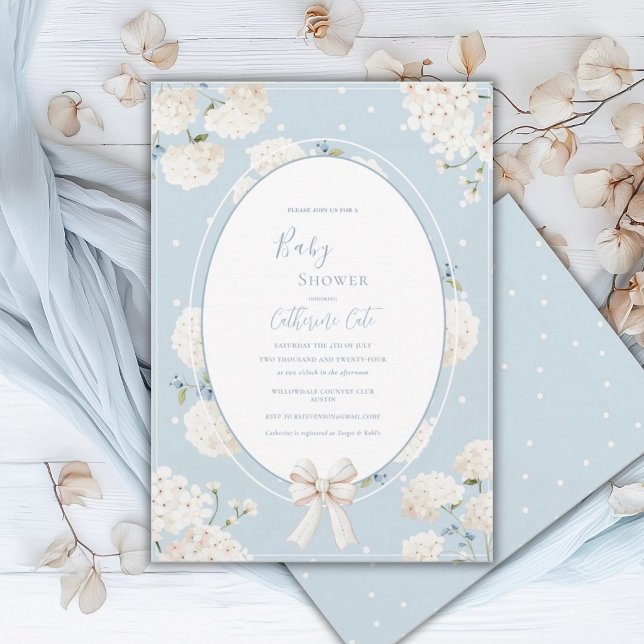 Blue Floral Hydrangea Elegant Baby Shower Invitation (Creator Uploaded)