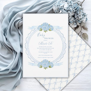 Blue Floral Hydrangea Elegant Baby Shower  Invitation
