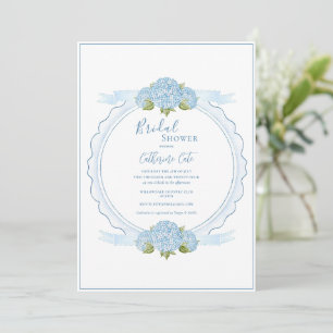 Blue Floral Hydrangea Elegant Bridal Shower  Invitation
