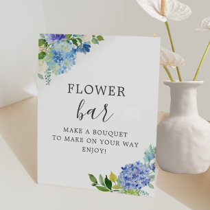 Blue Floral Hydrangea Flower Bar Pedestal Sign