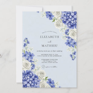 Blue Floral Hydrangea Romance Wedding Invitation