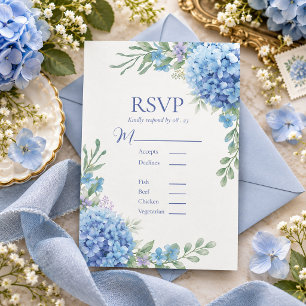 Blue Floral Hydrangea RSVP Card