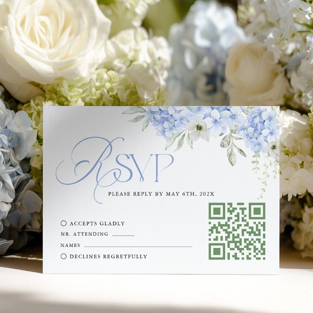 Blue Floral Hydrangea Wedding RSVP Card (Creator Uploaded)