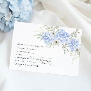 Blue Floral Hydrangea Wedding RSVP Card
