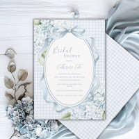 Blue Floral Hydrangeas Gingham Whimsical Bridal
