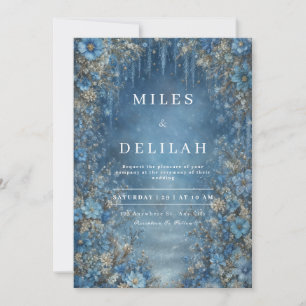 Blue Floral Icicle Winter Wonderland Wedding Invitation