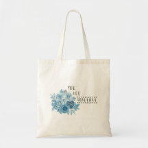 Blue Floral Illustrated 'You Are Beautiful' Tote