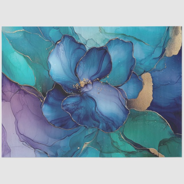 Blue Floral in Alcohol Ink Series Design #36 Tissue Paper (Front)