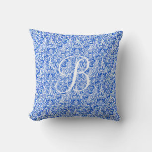 Blue floral Initial or name Throw Pillow