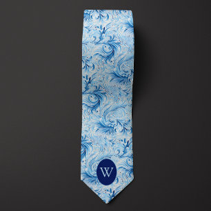 Blue Floral-Inspired Monogram Tie