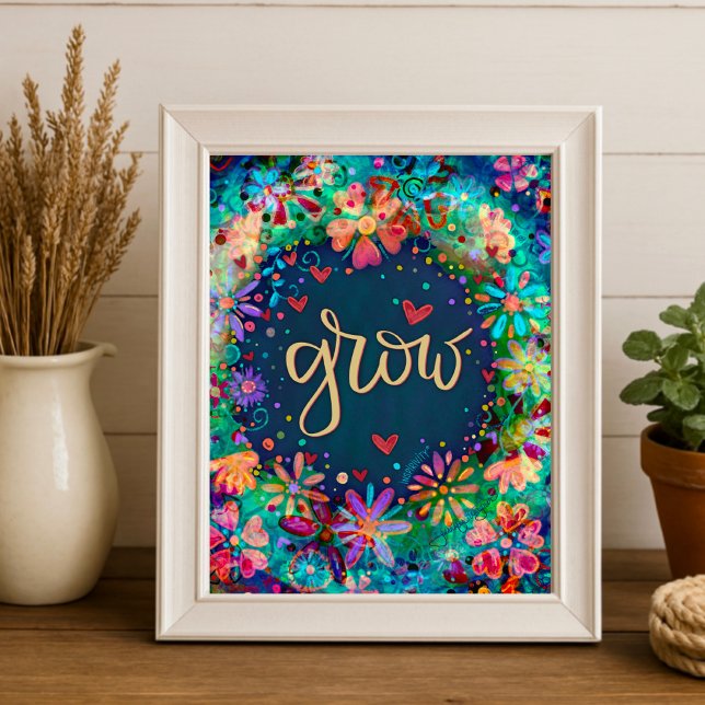 Blue Floral Inspiring Grow Inspirivity Artwork Poster (Creator Uploaded)