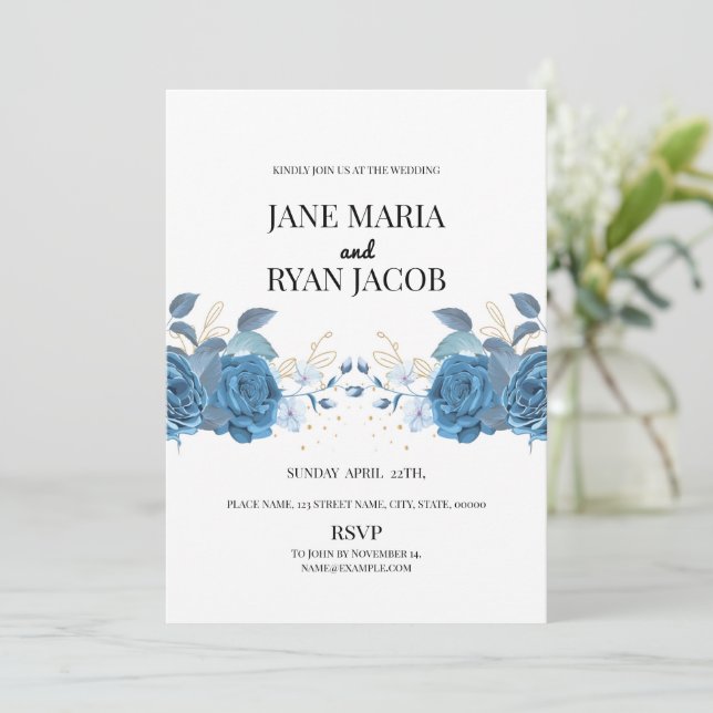 Blue floral Invitation card Template (Standing Front)