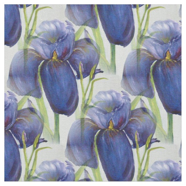 Blue Floral Iris Fabric (Close Up)