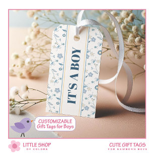 Blue Floral It's a Boy Customizable Baby Shower Gift Tags