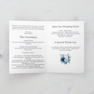 Blue Floral Jewish Wedding Program Programme