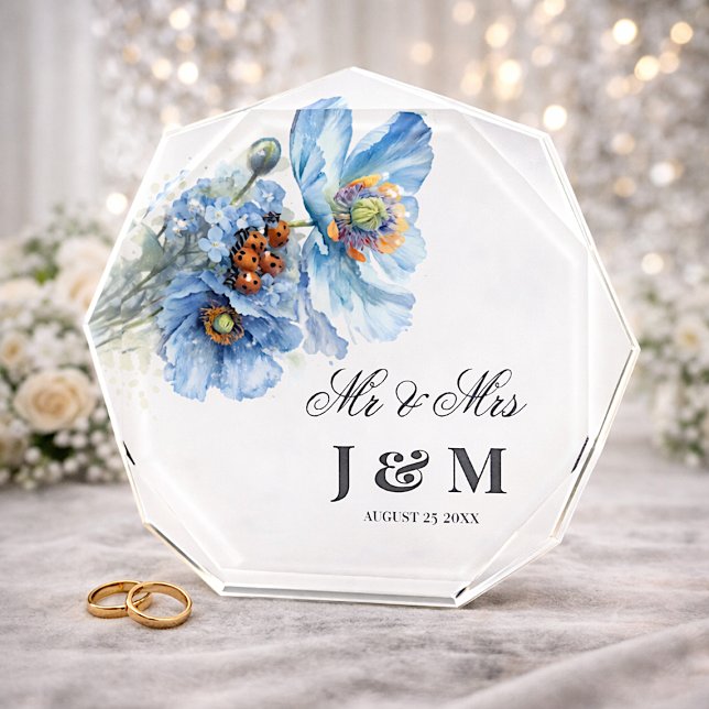 Blue Floral Keepsake Newlyweds Gift Bride  Groom  Photo Block (Creator Uploaded)