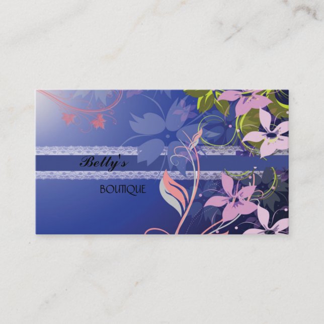 Blue Floral Lace Business Card (Front)