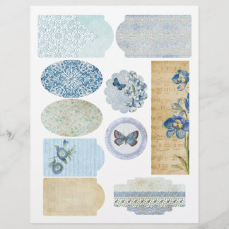 Blue Floral & Lace Scrapbook Embellishment Sheet