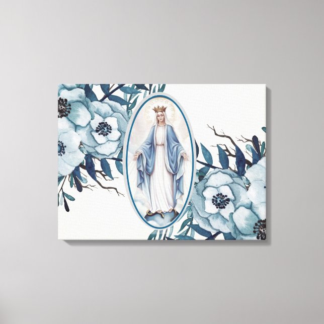 Blue Floral | Lady of Grace | Virgin Mary | Lace Canvas Print (Front)