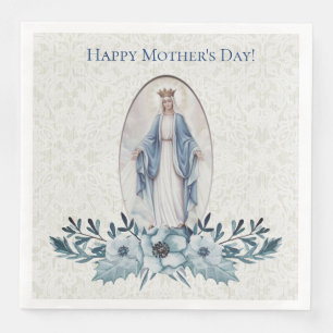 Blue Floral Lady of Grace Virgin Mary Lace Napkin