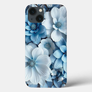 Blue Floral Leaves Everyday Protection Grip iPhone 13 Case
