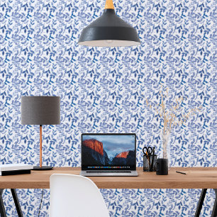 Blue Floral Leaves Pattern Wallpaper