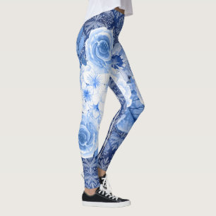 Blue Floral Leggings - Blossom in Style Chic