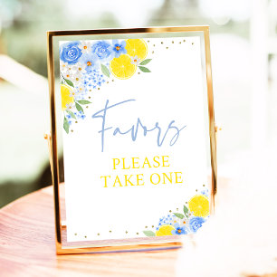 Blue Floral Lemon Bridal Shower Favour Sign