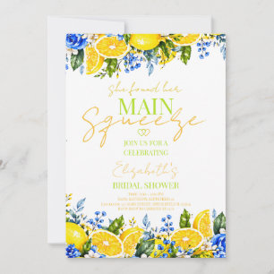 Blue floral Lemon Main Squeeze Bridal shower  Invitation