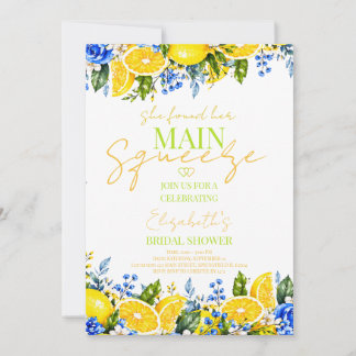 Blue floral Lemon Main Squeeze Bridal shower  Invitation