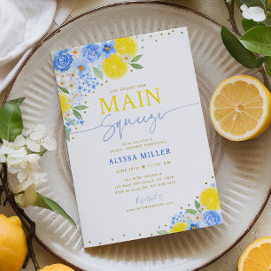 Blue Floral Lemon Main Squeeze Bridal Shower Invitation