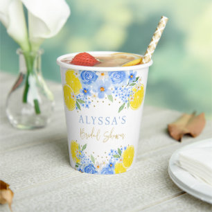 Blue Floral Lemon Main Squeeze Bridal Shower Paper Cups