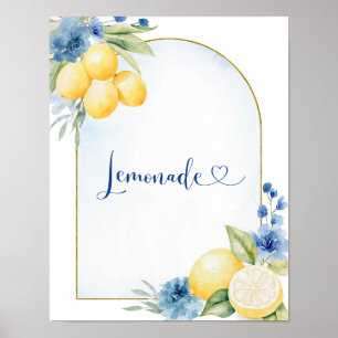 Blue Floral Lemon Main Squeeze Lemonade Poster