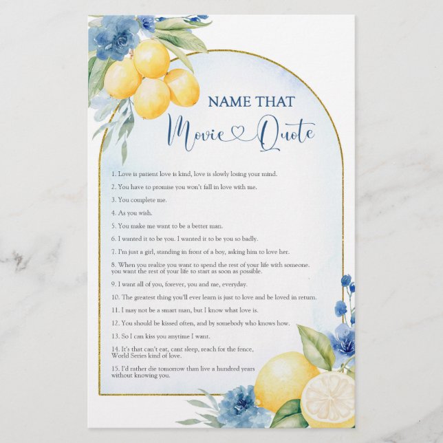 Blue Floral Lemon Main Squeeze Movie Quote (Front)