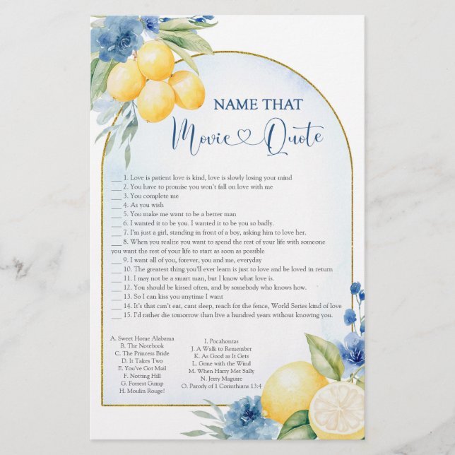 Blue Floral Lemon Main Squeeze Movie Quote (Front)
