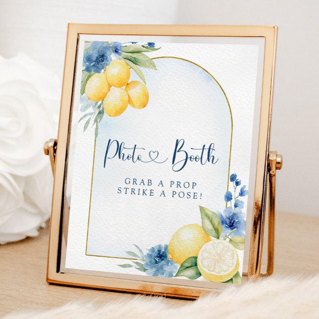 Blue Floral Lemon Main Squeeze Shower Photo Booth Poster (Creator Uploaded)