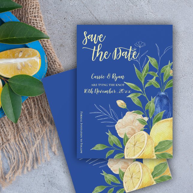 Blue Floral Lemon Wedding Save the Date (Blue Floral Lemon Wedding Save the Date
)