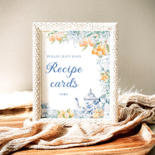 Blue Floral & Lemons Leave Your Recipe Card Here Poster