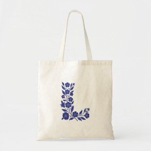 Blue Floral Letter L Monogram Art Tote bag