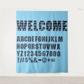 Blue Floral Letters Make Your Own Backdrop Tapestry