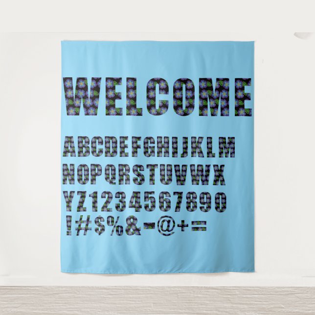 Blue Floral Letters Make Your Own Backdrop Tapestry (Front)
